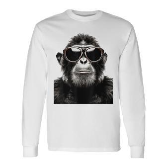 猿の恋人 アート 図面 動物 抽象 グラフィック 猿 長袖Tシャツ - Kawaiitshirt
