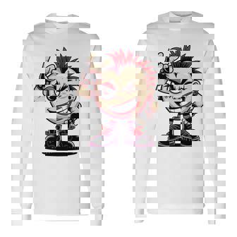 生意気なパンクロックロッカー イロとブーツ付き 面白いパンク 長袖tシャツ 長袖Tシャツ - Kawaiitshirt