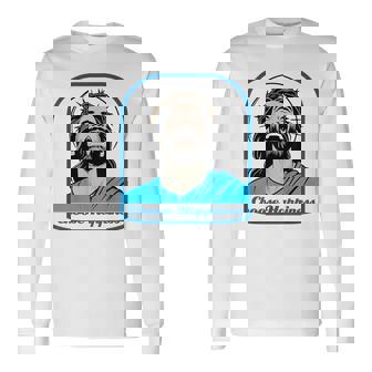 笑うイエス キリスト 喜び 幸せな笑顔 自信 いばらの冠 満足感 クリスマスプレゼント 贈り物 お土産 ポジティブ 長袖Tシャツ - Kawaiitshirt