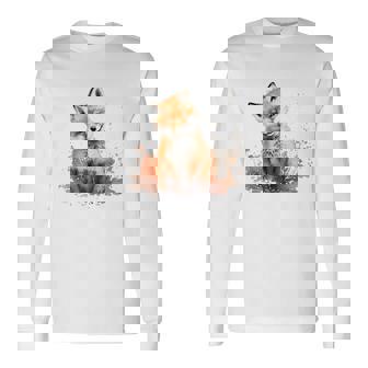 笑顔 水彩 キツネ 森林 動物 長袖Tシャツ - Kawaiitshirt