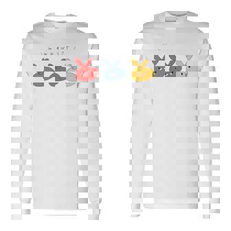 耳結びうさぎ 赤青黄 Cぽむこ かわいい うさぎ キャラクター 長袖tシャツ 長袖Tシャツ - Kawaiitshirt