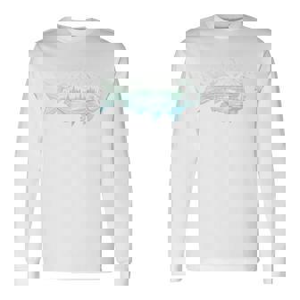 背中 山から形をした涼しい魚 自然 情景 釣り 長袖Tシャツ - Kawaiitshirt