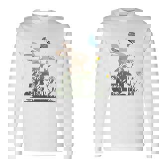 蝶のイースターとデイジーを保持している甘いウサギのウサギ 長袖tシャツ 長袖Tシャツ - Kawaiitshirt