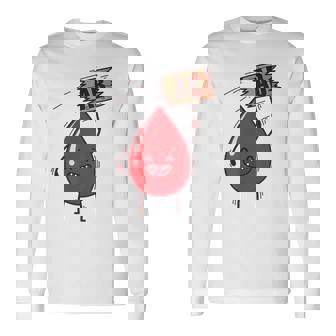 血液型 Ab 血液ドロップ シールドハート付き 長袖Tシャツ - Kawaiitshirt