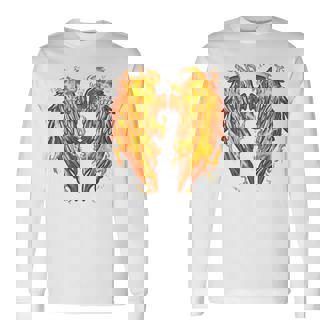 裏面に燃える天使の翼 火の羽 長袖Tシャツ - Kawaiitshirt