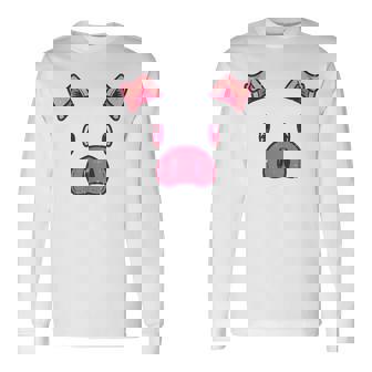 豚の顔 かわいいハロウィン 豚 動物 コスチューム メンズ レディース キッズ 長袖Tシャツ - Kawaiitshirt