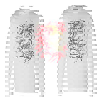 赤いクモのユリの花 日本の頭蓋骨 オタクのバックプリント 長袖Tシャツ - Kawaiitshirt