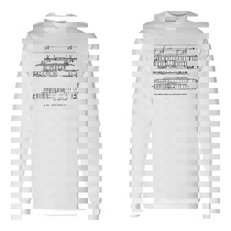 電車 ヴィンテージ 青写真 図 グラフィック 電気機関車 長袖Tシャツ - Kawaiitshirt