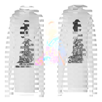 青い着物を着た美しい芸者 日本画 鳥居 言人 帯 美人画 新版画 日本画 長袖tシャツ 長袖Tシャツ - Kawaiitshirt