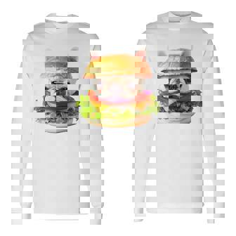 面白いtシャツ フレンチブルドッグ 犬 ハンバーガー メンズ グッズ かわいい おもしろ 面白い 服 ネタ 長袖tシャツ 長袖Tシャツ - Kawaiitshirt