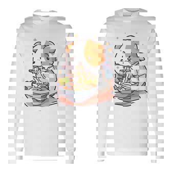 面白いモルモット 箸でラーメンを食べる アニメ 長袖tシャツ 長袖Tシャツ - Kawaiitshirt
