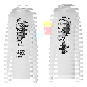 面白い漫画のキャラクターグラフィックが付いたクールでおいしいフライドポテト。 長袖Tシャツ - Kawaiitshirt