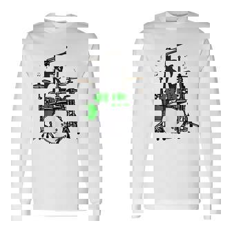 面白い猫 ドラム 猫 ドラマー 面白い ドラム 猫 長袖Tシャツ - Kawaiitshirt
