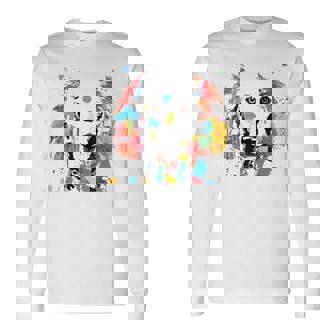 鮮やかな犬のアート スプラッシュカラー 抽象画 長袖Tシャツ - Kawaiitshirt