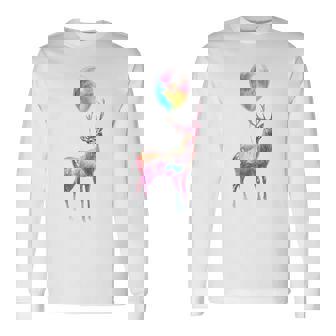 鹿 カラフル モチーフ 抽象 動物 プリント アート 鹿 長袖Tシャツ - Kawaiitshirt