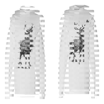 鹿 絵 グラフィック 動物 アート モチーフ 鹿 長袖Tシャツ - Kawaiitshirt