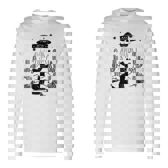 黒猫 カウボーイハット ウェスタン Ufo エイリアン 面白い かわいい 長袖Tシャツ - Kawaiitshirt