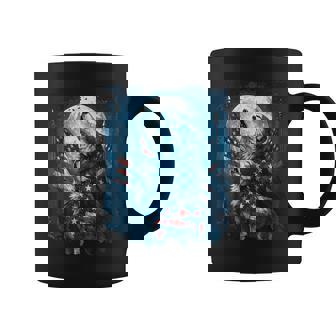 4Th Of July American Flag Wolf Howling Moon Wolves July 4Th Coffee Mug - Monsterry