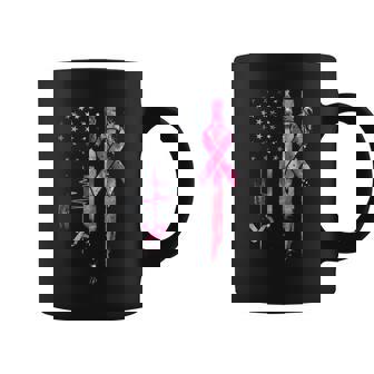 American Flag Pink Ribbon Breast Cancer Awareness Support Coffee Mug - Monsterry