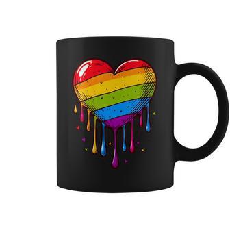 Bandera Del Orgullo Lesbiana Gay Del Corazón Del Arco Iris Lgbt Lgbtq Cuello Taza de café - Regaloses
