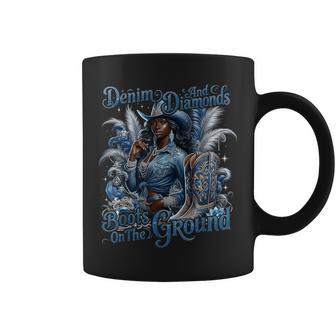 Boots On The Ground Denim And Diamonds Cowgirls Western Coffee Mug - Thegiftio