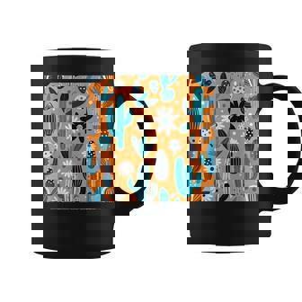 Cactus Abstrait Et Fleurs En Bleu Blanc Et Gris Tasse - Cadeauxyz