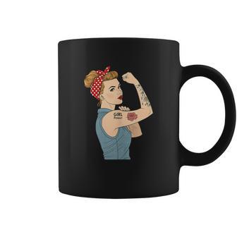Chica Poder Feminista Arte Retro Rosie Riveter Tatuaje Punk In Mangas Taza de café - Regaloses