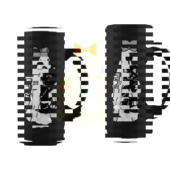 Cute Halloween Cat Ghost Drinking Coffee Ghost Girls Coffee Mug - Thegiftio