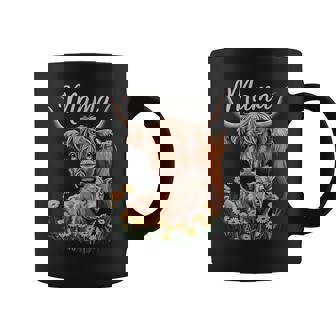 Cute Mama Highland Cow With Baby Calf Floral Mom Coffee Mug - Monsterry