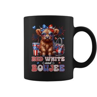 Cute Red White And Boujee Highland Cow 4Th Of July Patriotic Coffee Mug - Thegiftio