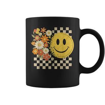 Cute Smile Face Flower Happy Face Flowers Checkered Girls Coffee Mug - Thegiftio