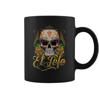 El Jefe Rosas Tatuaje Azúcar Cráneo Dia De Los Muertos Fiesta Taza de café - Regaloses