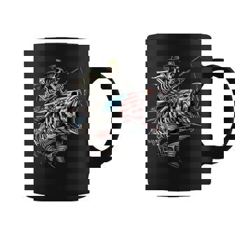 Fishing American Flag Bass Fish Skull Skeleton Fisherman Coffee Mug - Monsterry