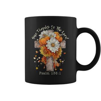 Floral Fall Autumn Pumpkin Christian Give Thanks To The Lord Coffee Mug - Thegiftio