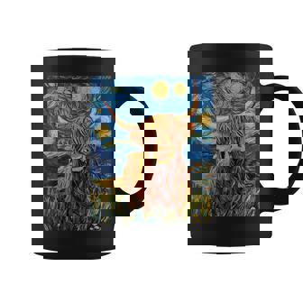 Highland Cow Graphic Van Gogh Style Starry Night Coffee Mug - Thegiftio UK