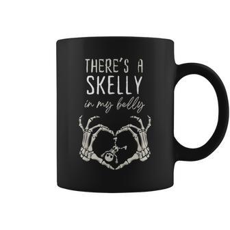Skeleton There's Skelly In My Belly Pregnant Halloween Coffee Mug - Thegiftio