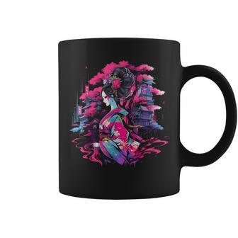 Geisha Avec Des Fleurs De Cerisier Illustration Cyberpunk Tasse - Cadeauxyz