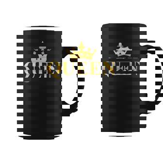 Gold Queen Text With Crown Coffee Mug - Monsterry