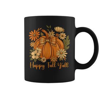 Happy Fall Y'all Coquette Bow Pumpkin Thanksgiving Women Coffee Mug - Thegiftio UK
