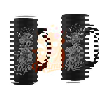 Highland Cow Mama Mom Baby Calf Daughter Floral Coffee Mug - Monsterry