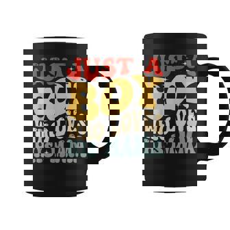 Just A Boy Who Loves His Mama Mother's Day Groovy Style Coffee Mug | Mazezy