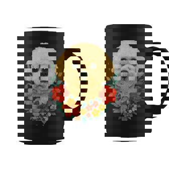 Lindo Perro Bichón Frise Floral Primavera Floreserano Cuello Taza de café - Regaloses