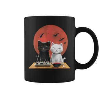 Lindos Gatos Blancos Y Negros Conushi Bajo Luna Roja Taza de café - Regaloses