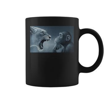 Lion Yelling At Monkey Monkey And Lion Meme Monkey Thinking Coffee Mug - Thegiftio