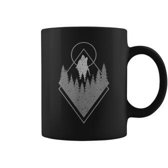 Lobo En El Bosque Arte Abstracto Con Rombos Y Luna Taza de café - Regaloses