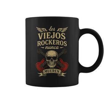 Losiejos Rockeros Nunca Mueren Calavera Guitarras Rock Manga Larga Taza de café - Regaloses