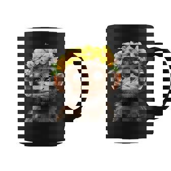 Mono Con Corona De Flores Amarillas Taza de café - Regaloses