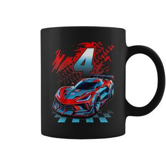 Niños Coche De Carreras De 4 Años Para Fiesta De Cumpleaños De 4 Años Taza de café - Regaloses