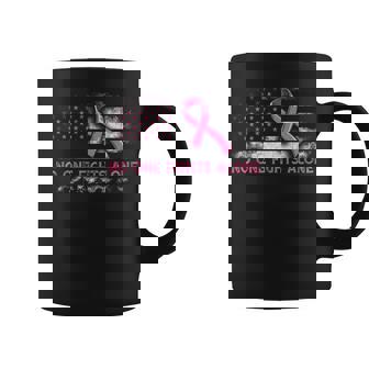 No One Fights Breast Cancer Alone American Flag Pink Ribbon Coffee Mug - Monsterry