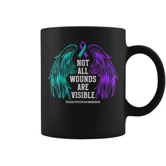Not All Wounds Are Visible Teal Purple Ribbon Mental Health Coffee Mug - Thegiftio UK